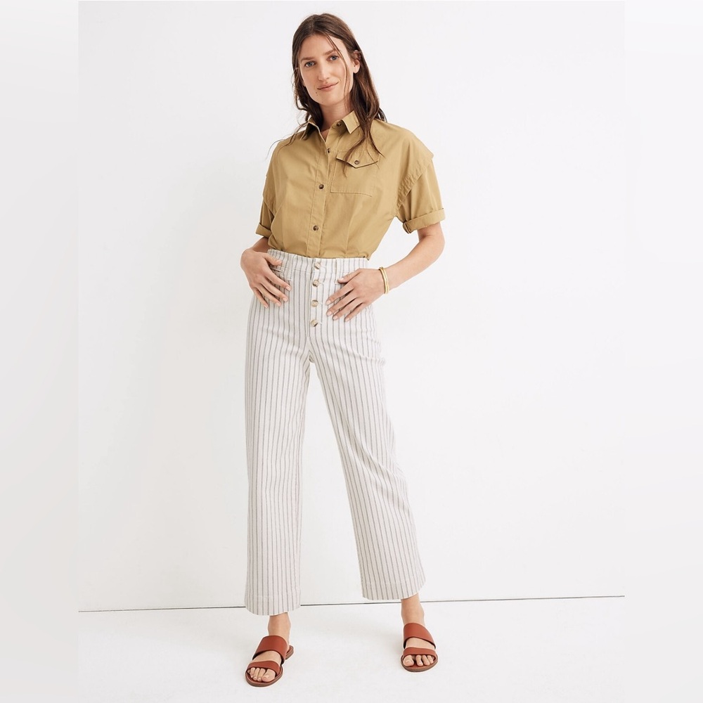 NWT Madewell Slim Emmett Wide-Leg Crop Pants Indigo Stripe: Button-Front Size 23 - Picture 2 of 10